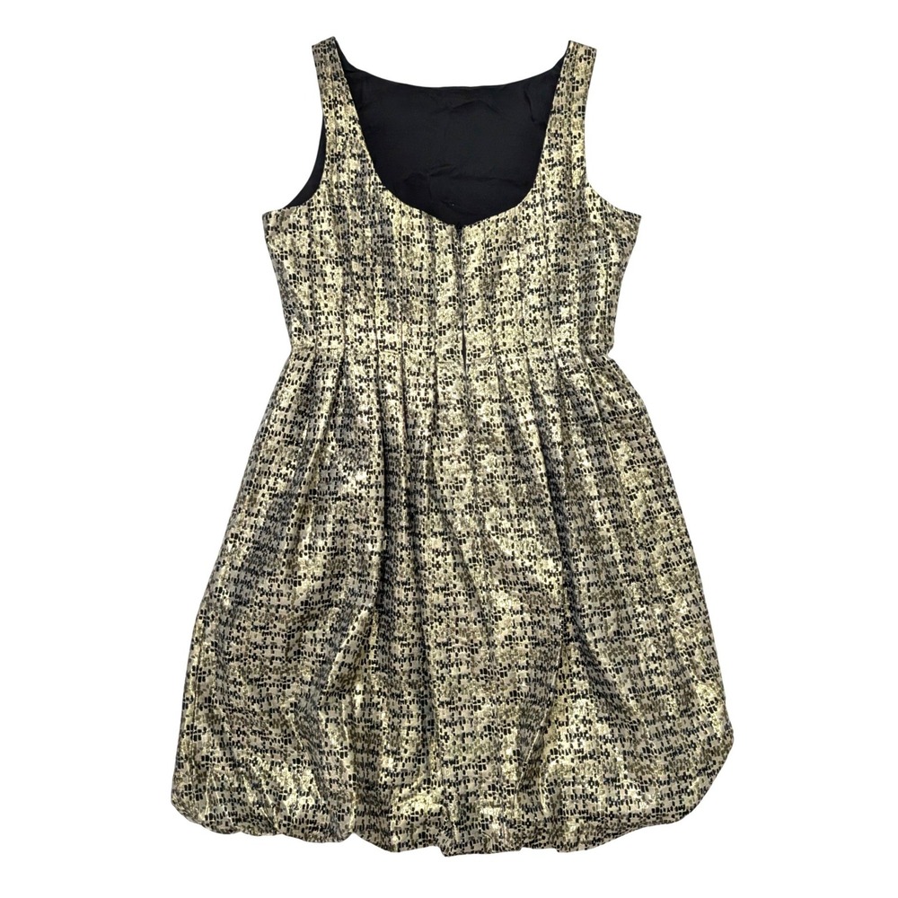 Maggy London Metallic Gold Bubble Hem Mini Cocktail Dress Pockets Size 10 - Picture 2 of 13